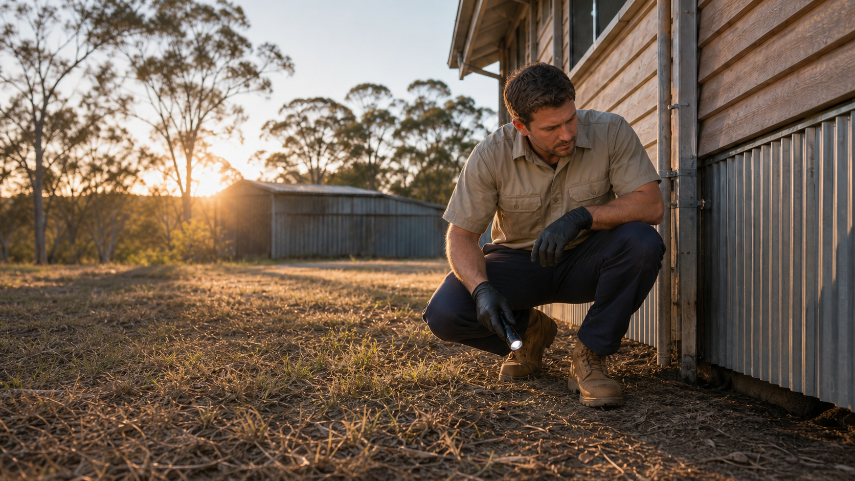 Outland pest management technician inspecting a St George property